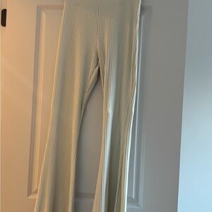 Nike Ribbed Tight Fit High Rise Full Length Flare Leggings - Light Cream